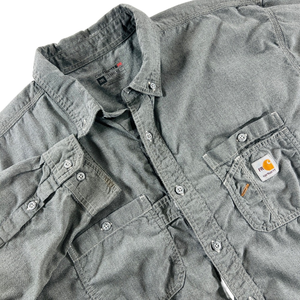 Carhartt FR Shirt Mens 2XL Gray Loose Fit Flame Resistant Workwear Button Down